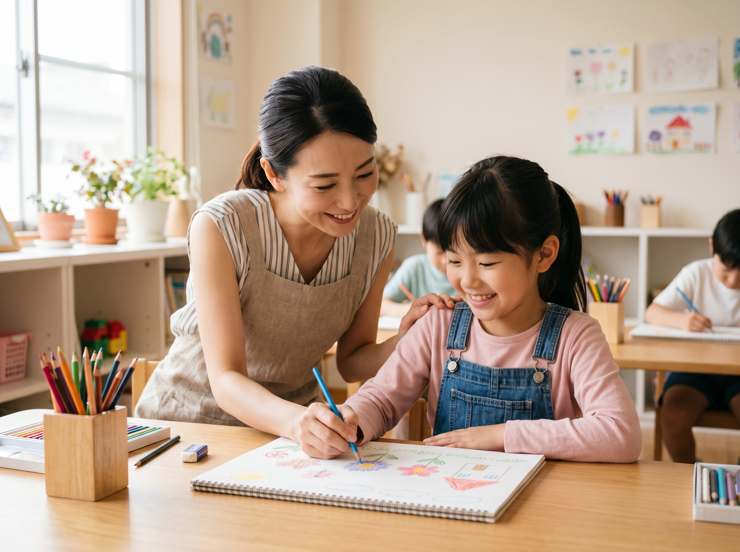 先生がやさしく教えている様子