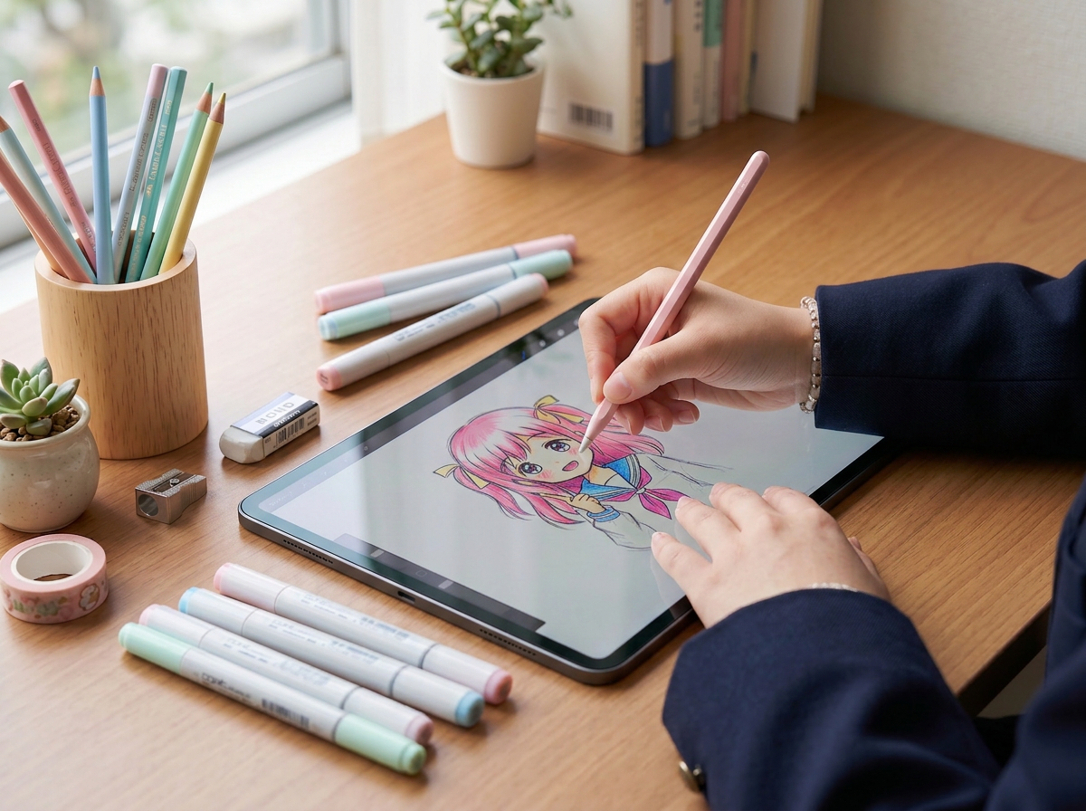タブレットでイラストを描く様子